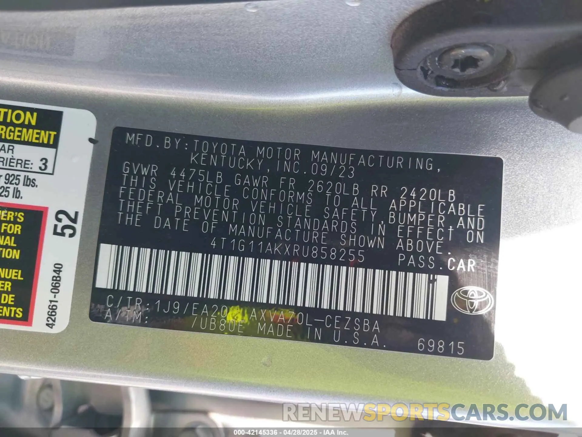 9 Photograph of a damaged car 4T1G11AKXRU858255 TOYOTA CAMRY 2024