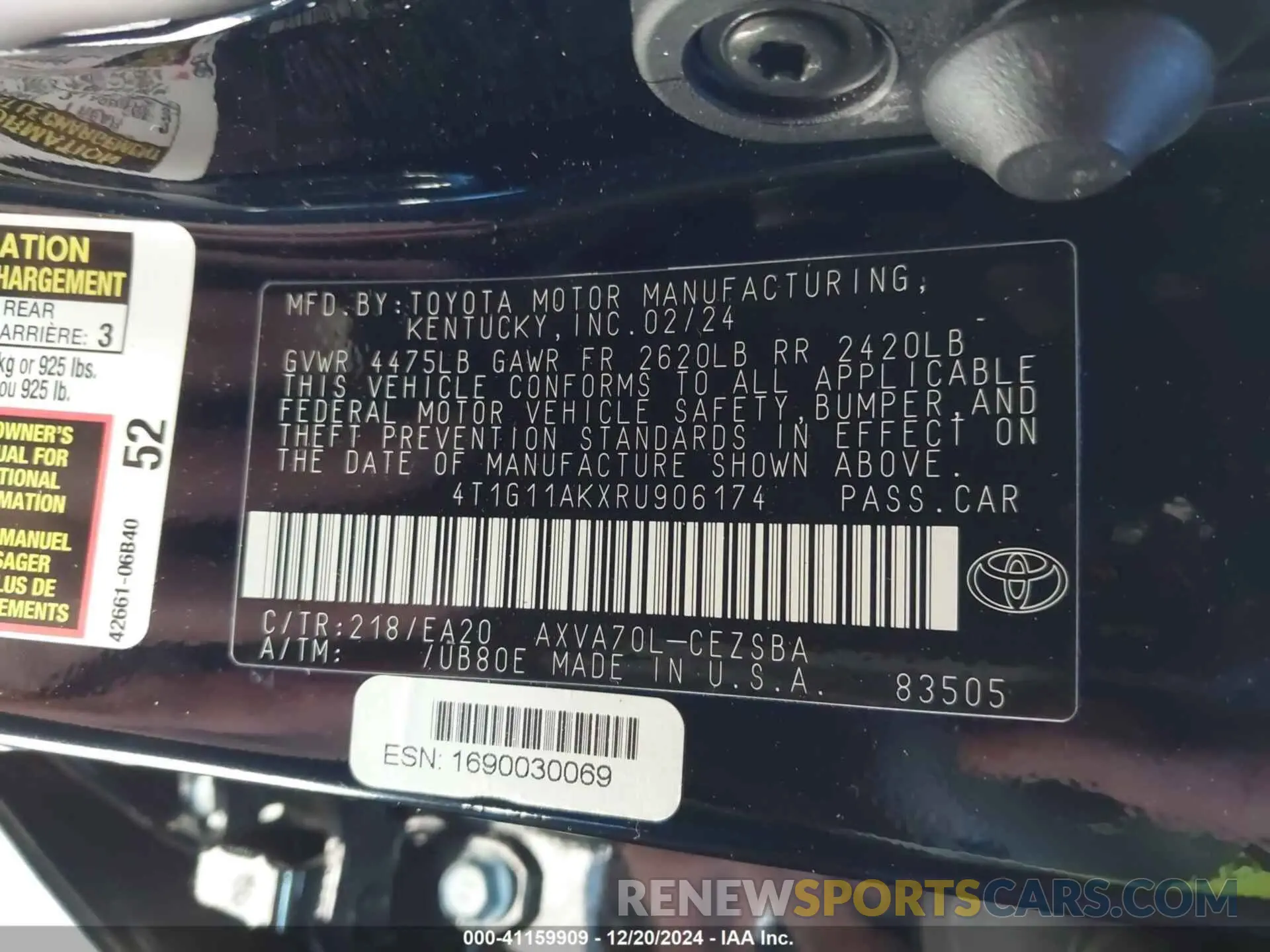 9 Photograph of a damaged car 4T1G11AKXRU906174 TOYOTA CAMRY 2024