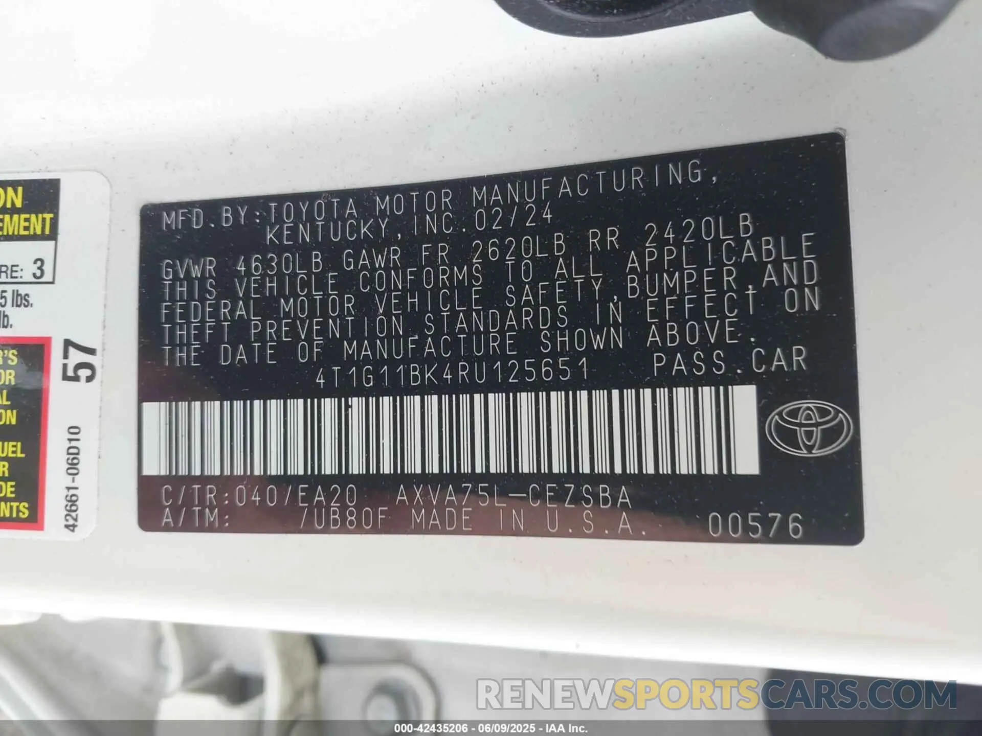 9 Photograph of a damaged car 4T1G11BK4RU125651 TOYOTA CAMRY 2024