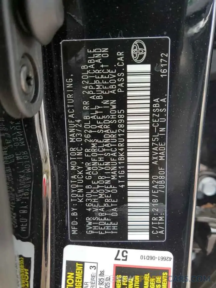 13 Photograph of a damaged car 4T1G11BK4RU128985 TOYOTA CAMRY 2024