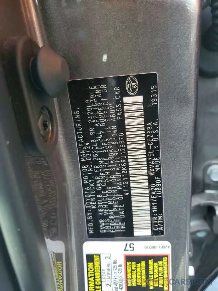 12 Photograph of a damaged car 4T1G11BK6RU129670 TOYOTA CAMRY 2024