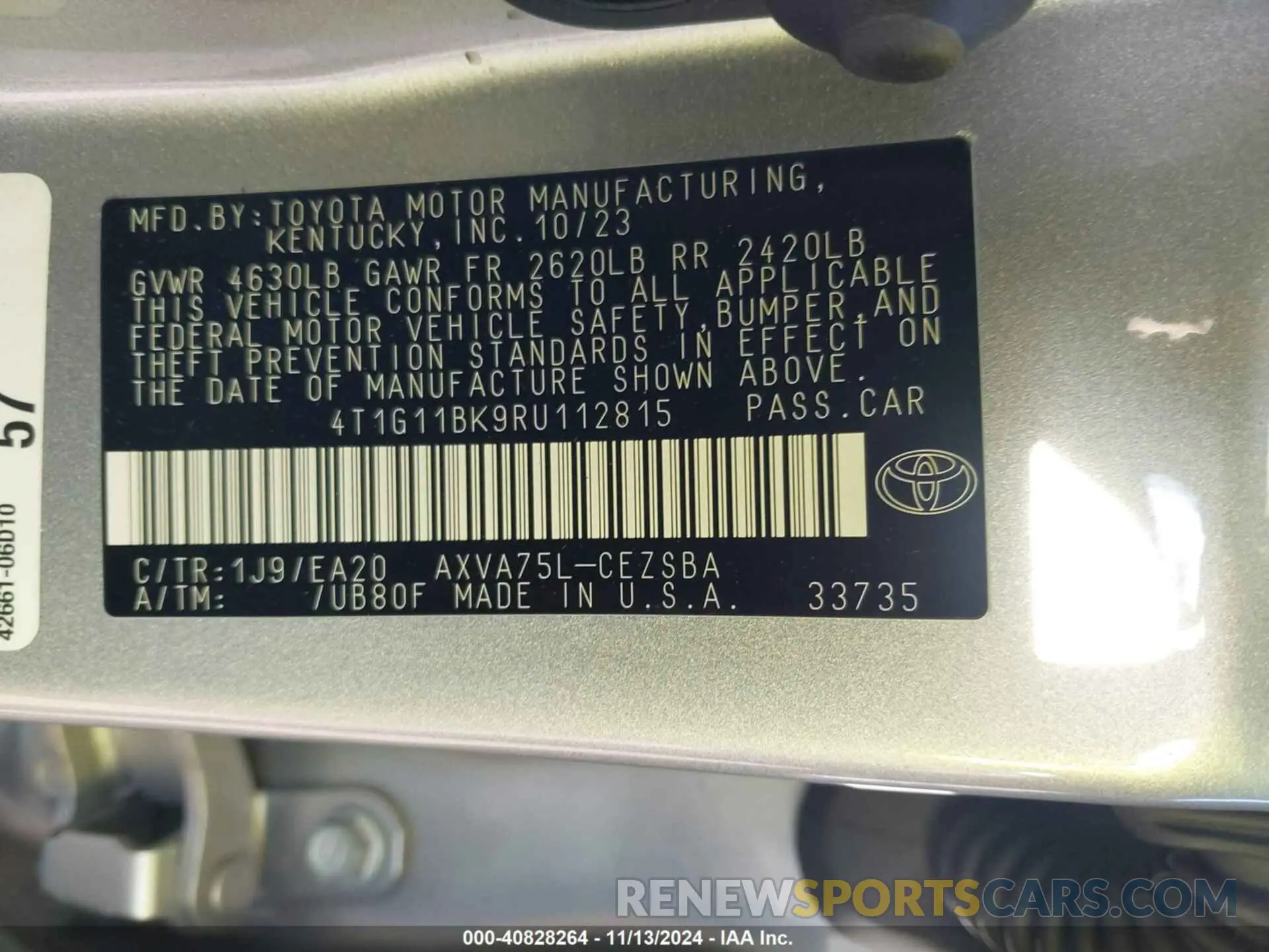 9 Photograph of a damaged car 4T1G11BK9RU112815 TOYOTA CAMRY 2024