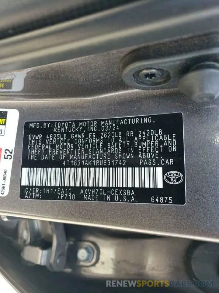 12 Photograph of a damaged car 4T1G31AK1RU631742 TOYOTA CAMRY 2024
