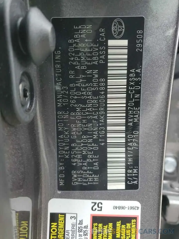 14 Photograph of a damaged car 4T1G31AK9RU064888 TOYOTA CAMRY 2024