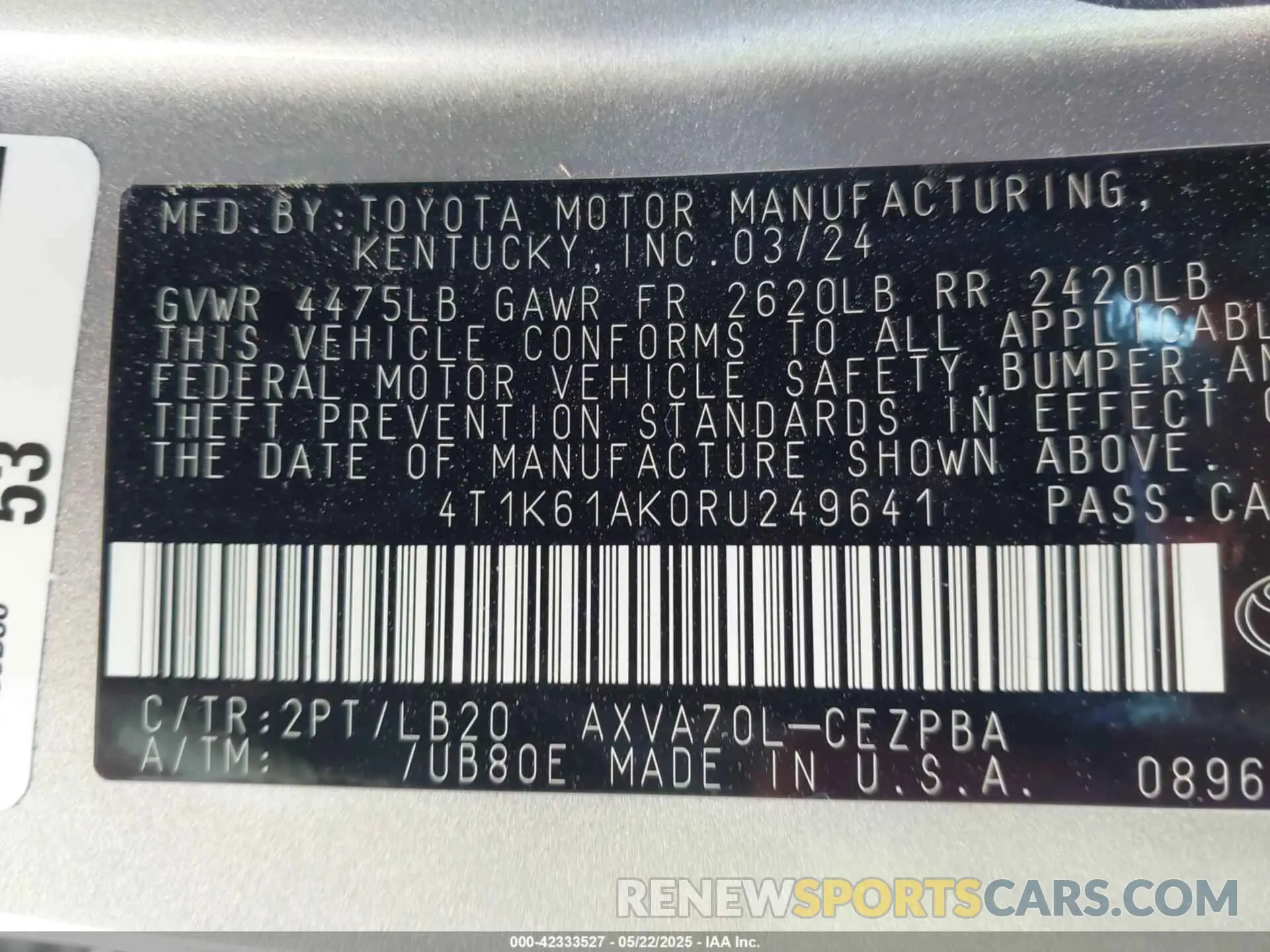 9 Photograph of a damaged car 4T1K61AK0RU249641 TOYOTA CAMRY 2024