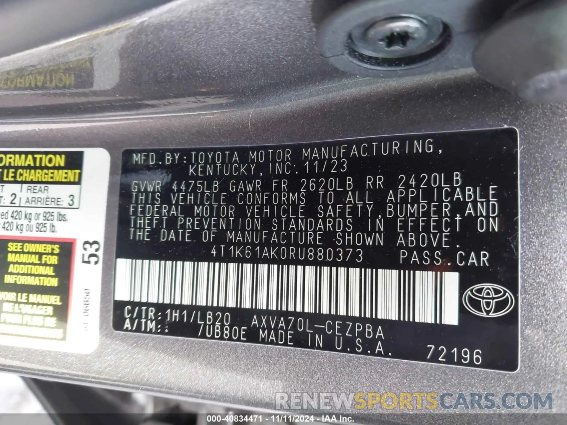 9 Photograph of a damaged car 4T1K61AK0RU880373 TOYOTA CAMRY 2024