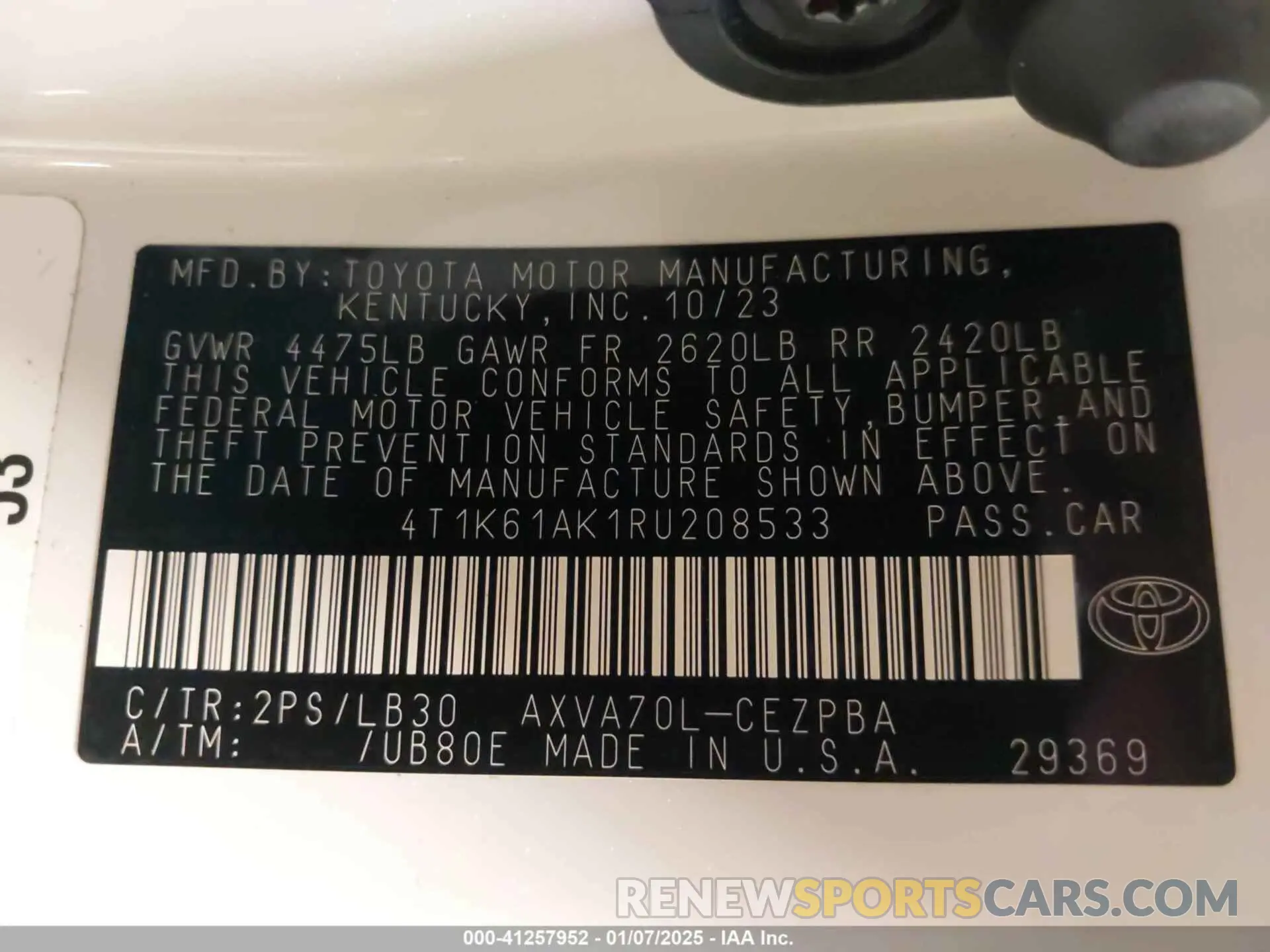 9 Photograph of a damaged car 4T1K61AK1RU208533 TOYOTA CAMRY 2024