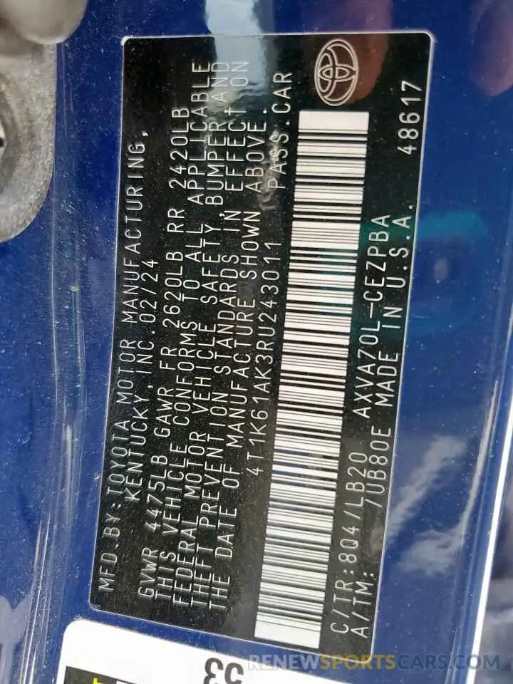 12 Photograph of a damaged car 4T1K61AK3RU243011 TOYOTA CAMRY 2024