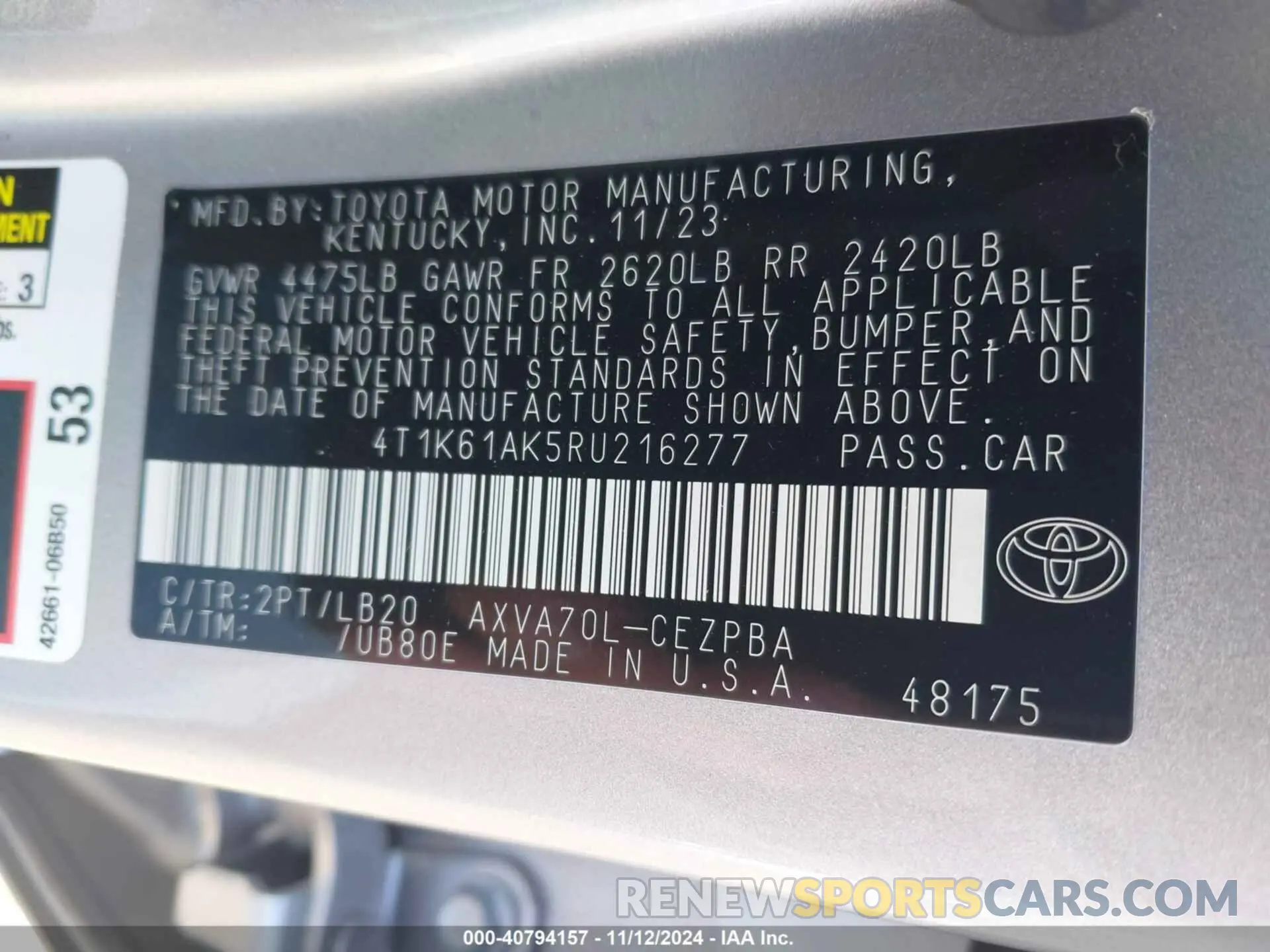 9 Photograph of a damaged car 4T1K61AK5RU216277 TOYOTA CAMRY 2024