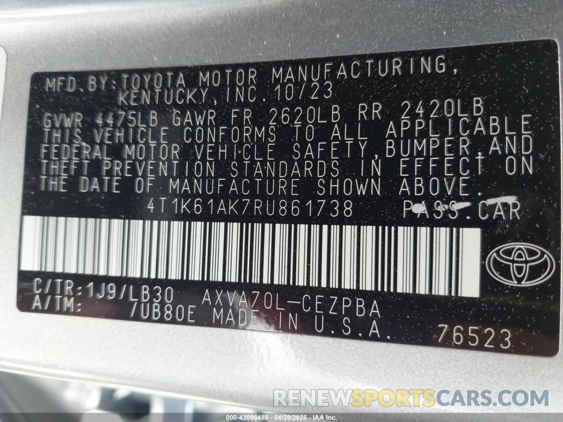 9 Photograph of a damaged car 4T1K61AK7RU861738 TOYOTA CAMRY 2024