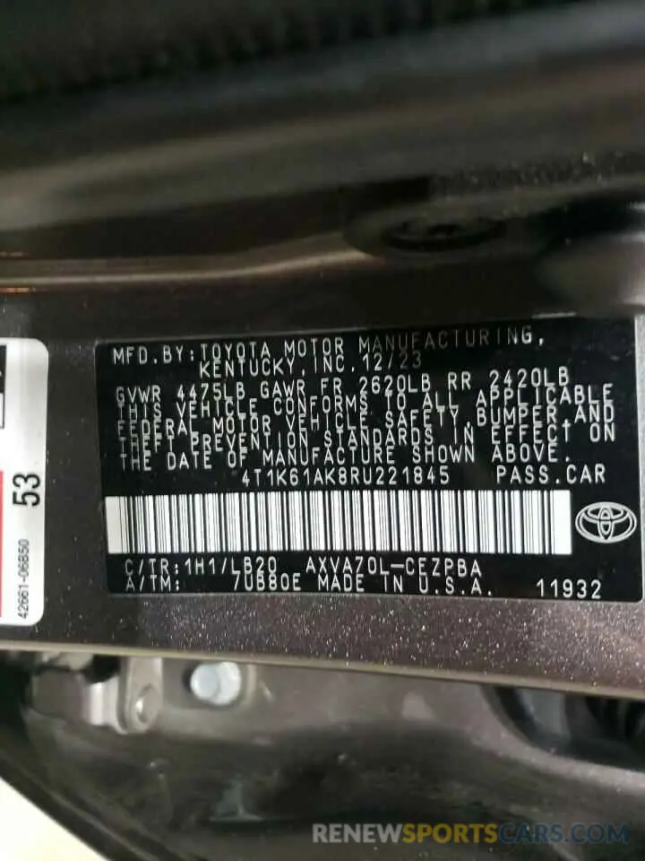13 Photograph of a damaged car 4T1K61AK8RU221845 TOYOTA CAMRY 2024