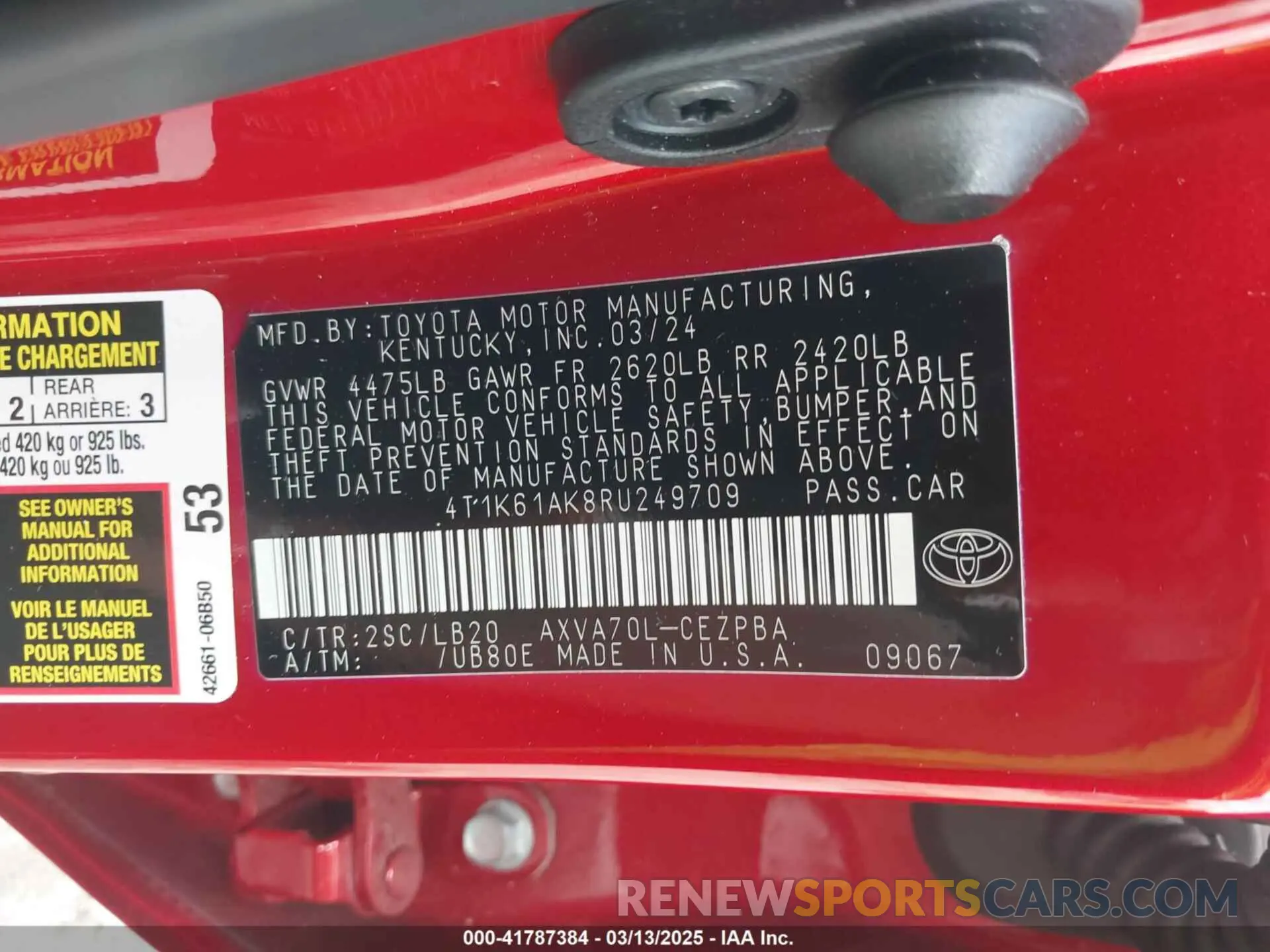 9 Photograph of a damaged car 4T1K61AK8RU249709 TOYOTA CAMRY 2024