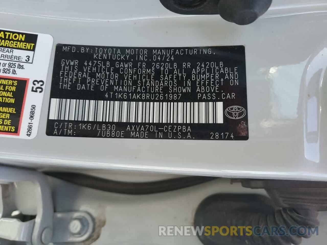 14 Photograph of a damaged car 4T1K61AK8RU261987 TOYOTA CAMRY 2024