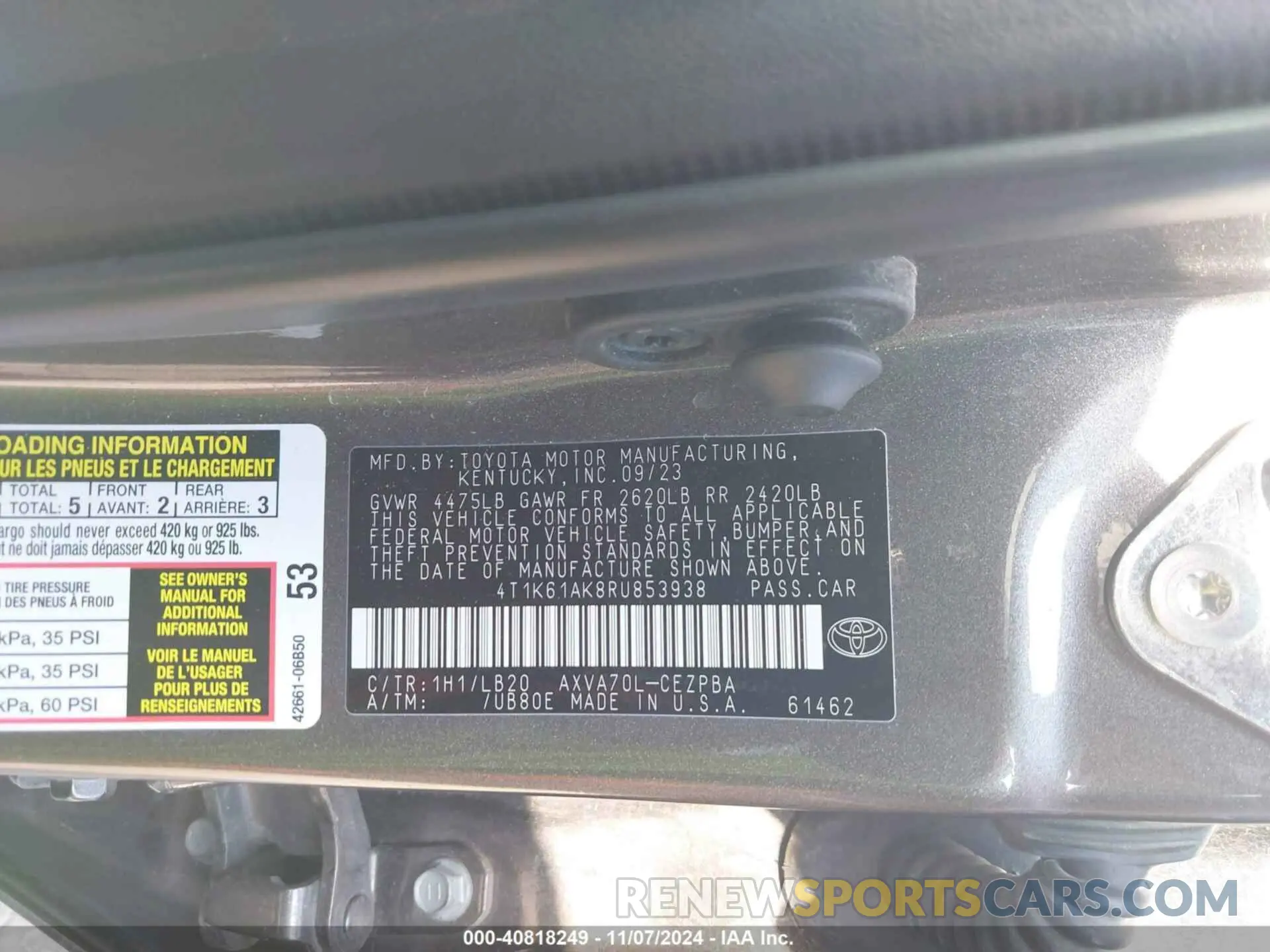9 Photograph of a damaged car 4T1K61AK8RU853938 TOYOTA CAMRY 2024