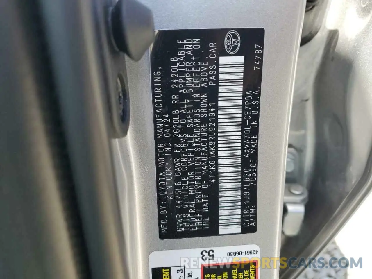 13 Photograph of a damaged car 4T1K61AK9RU921941 TOYOTA CAMRY 2024