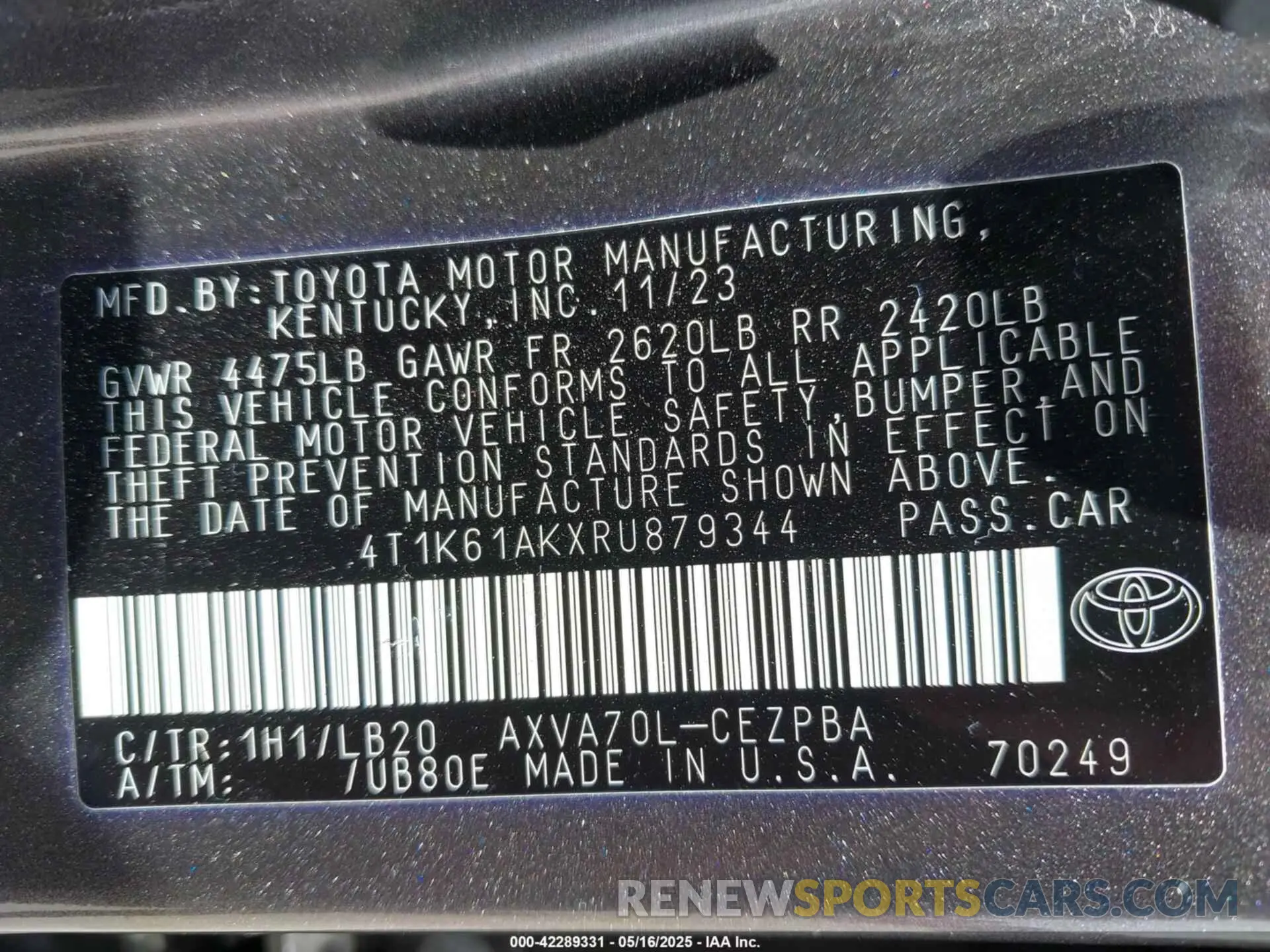9 Photograph of a damaged car 4T1K61AKXRU879344 TOYOTA CAMRY 2024