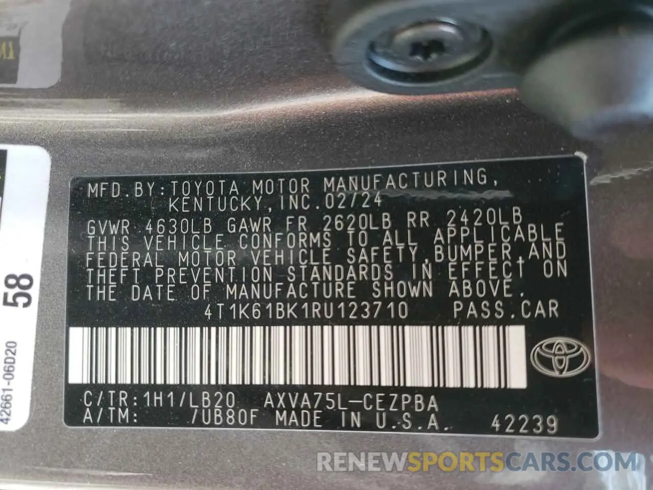 12 Photograph of a damaged car 4T1K61BK1RU123710 TOYOTA CAMRY 2024