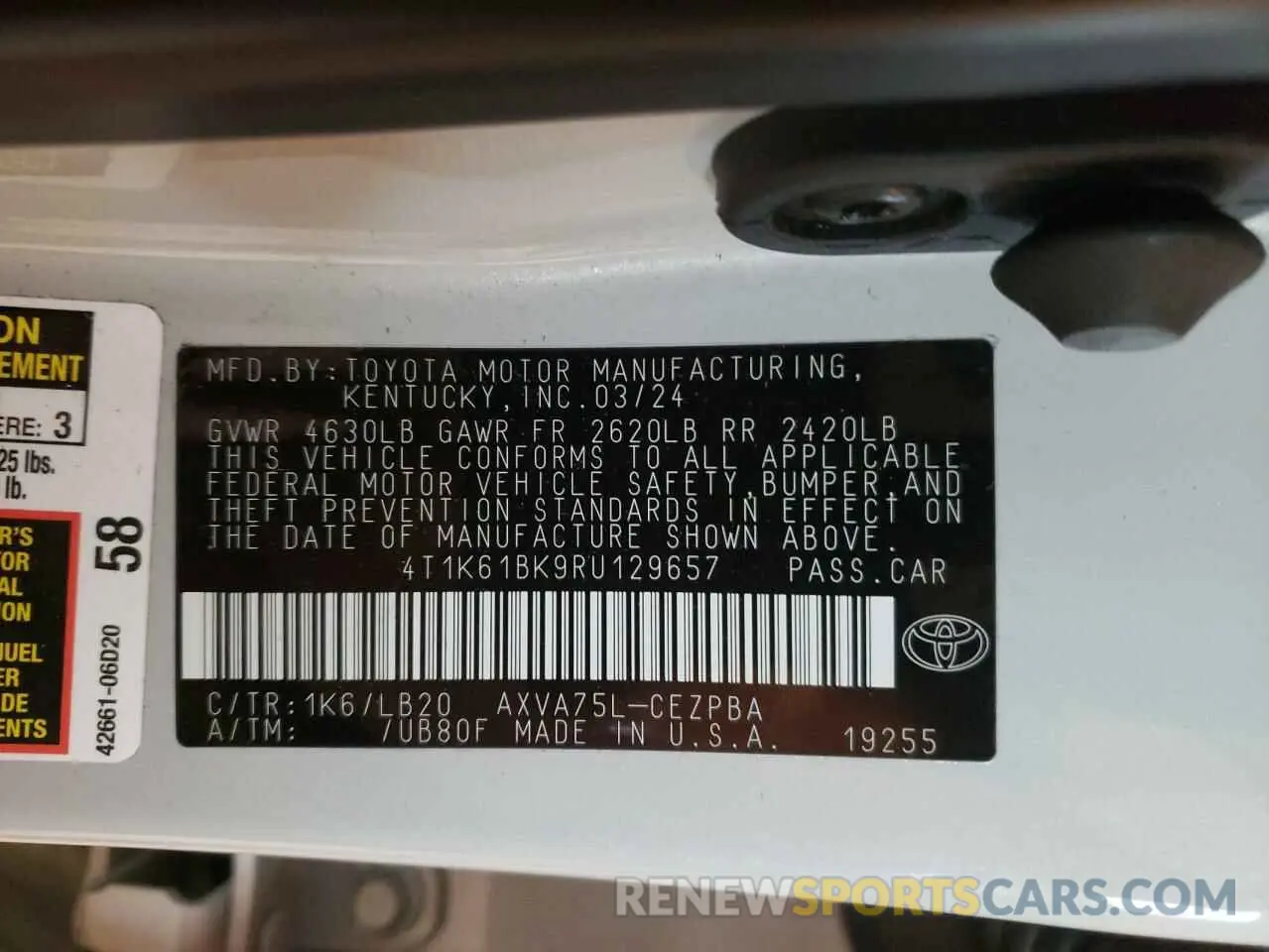 12 Photograph of a damaged car 4T1K61BK9RU129657 TOYOTA CAMRY 2024