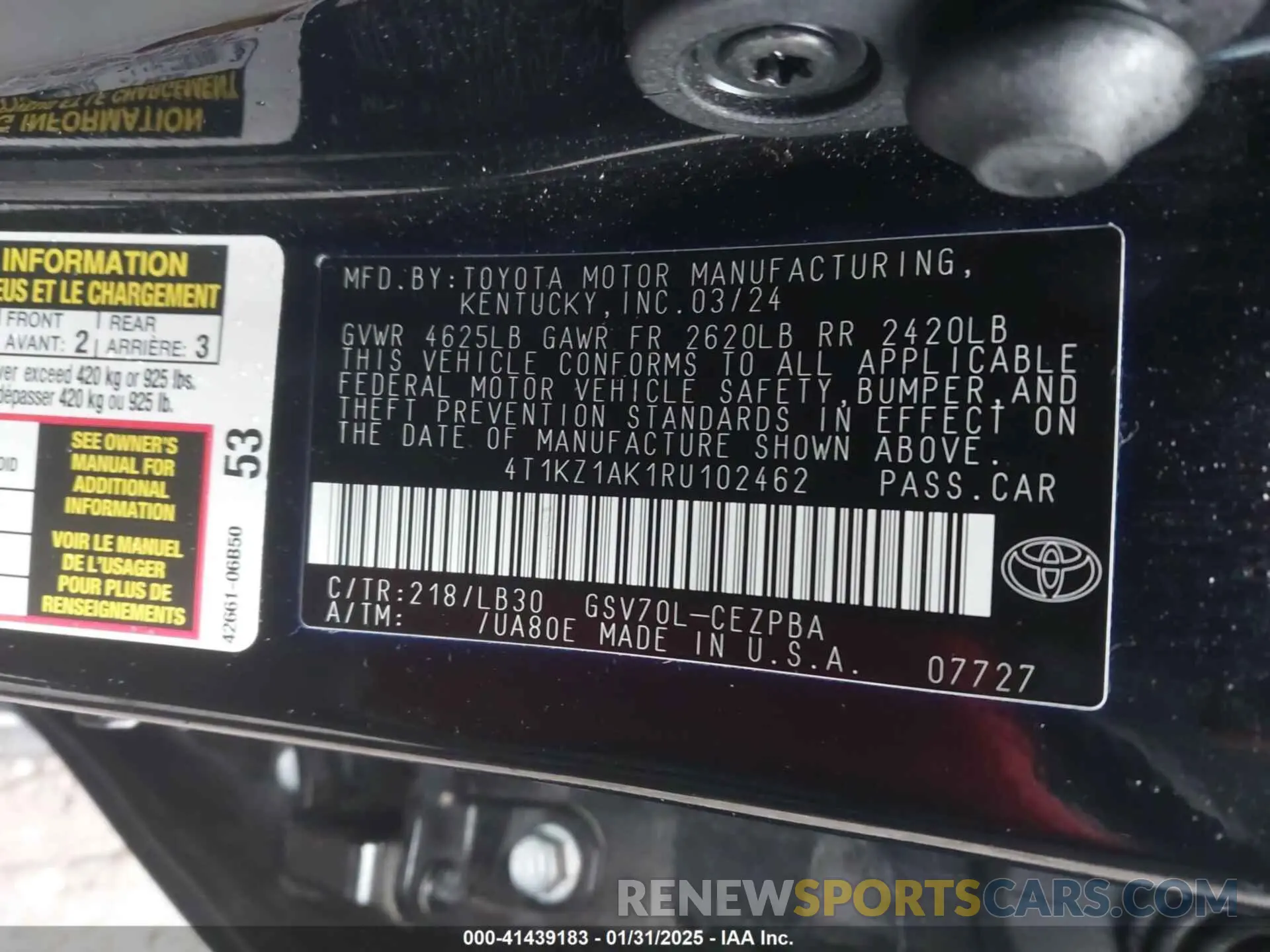 9 Photograph of a damaged car 4T1KZ1AK1RU102462 TOYOTA CAMRY 2024