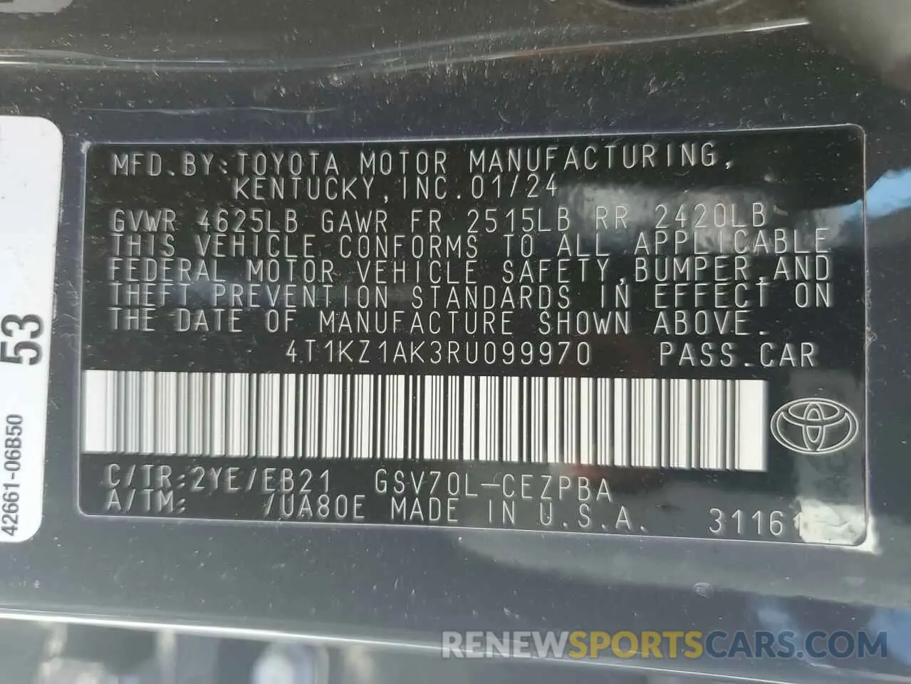 13 Photograph of a damaged car 4T1KZ1AK3RU099970 TOYOTA CAMRY 2024