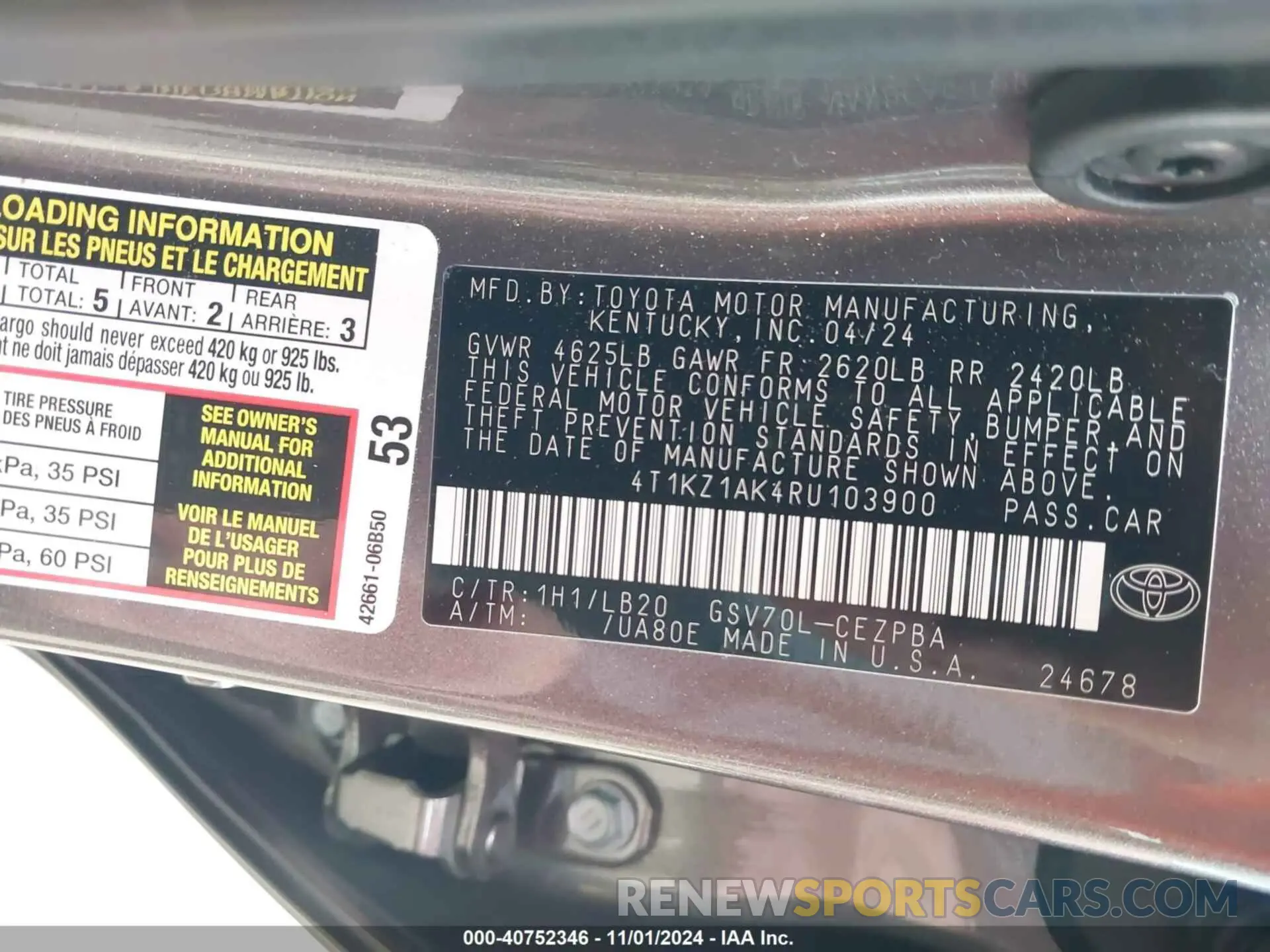 9 Photograph of a damaged car 4T1KZ1AK4RU103900 TOYOTA CAMRY 2024
