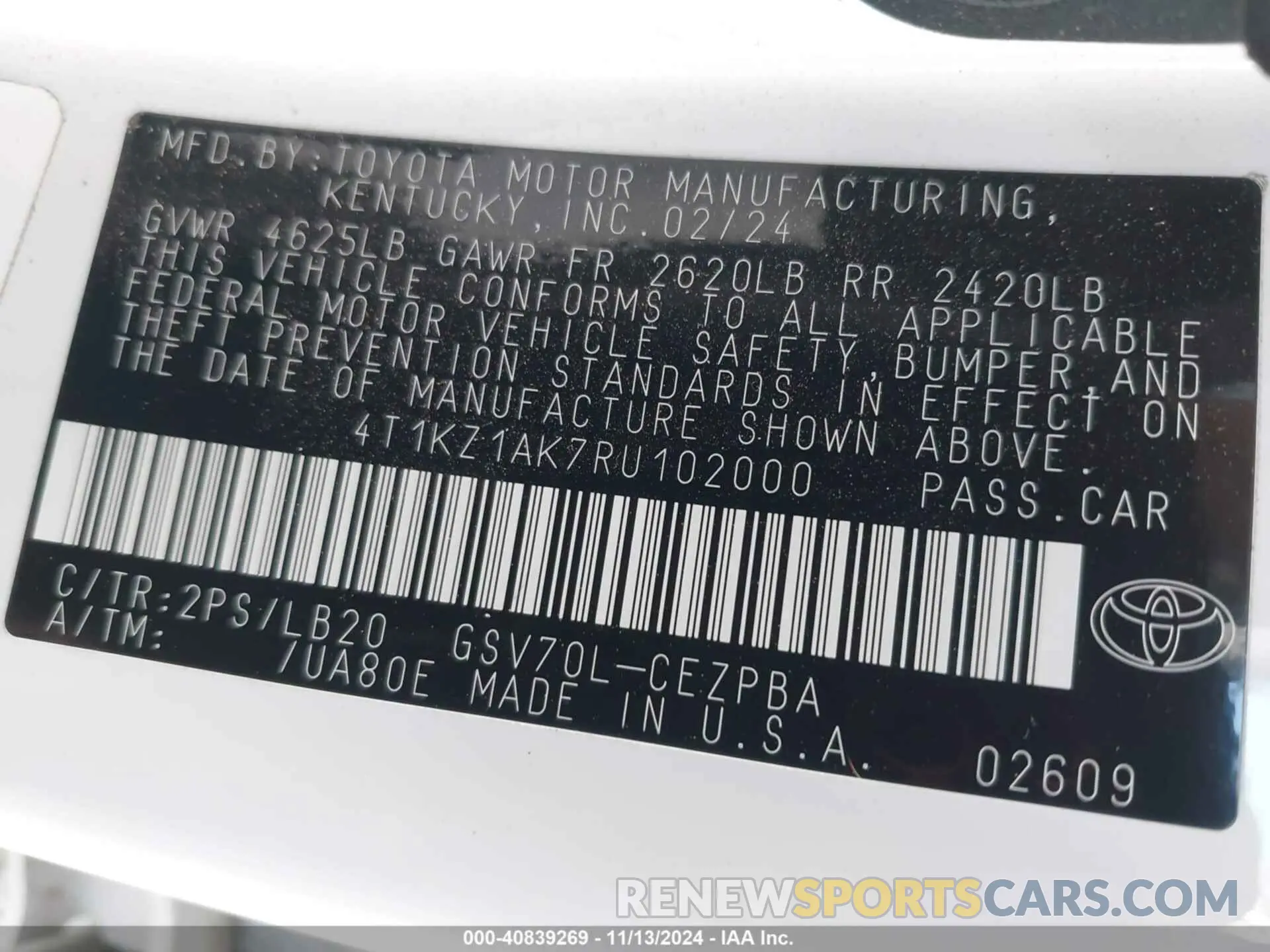 9 Photograph of a damaged car 4T1KZ1AK7RU102000 TOYOTA CAMRY 2024