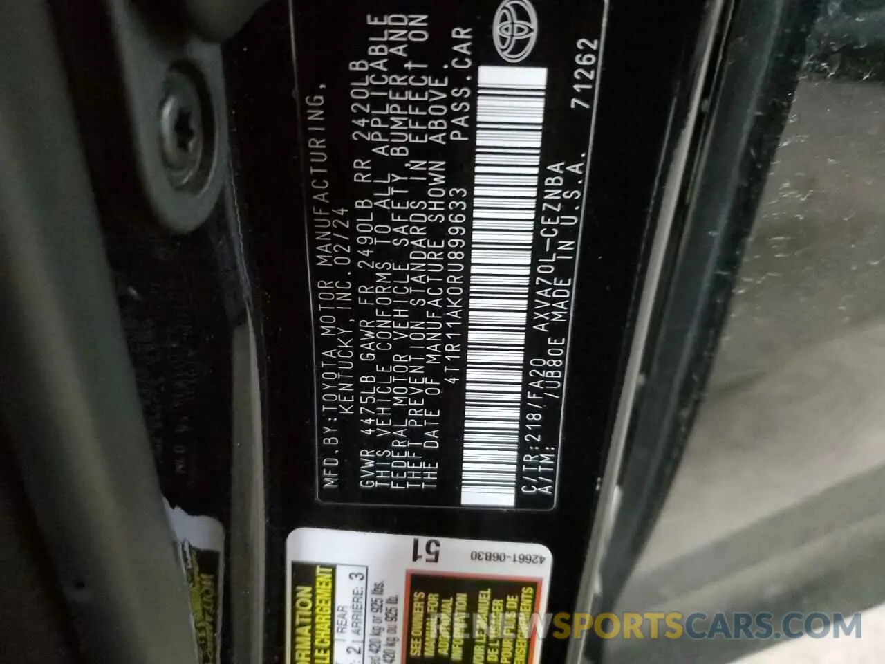 12 Photograph of a damaged car 4T1R11AK0RU899633 TOYOTA CAMRY 2024