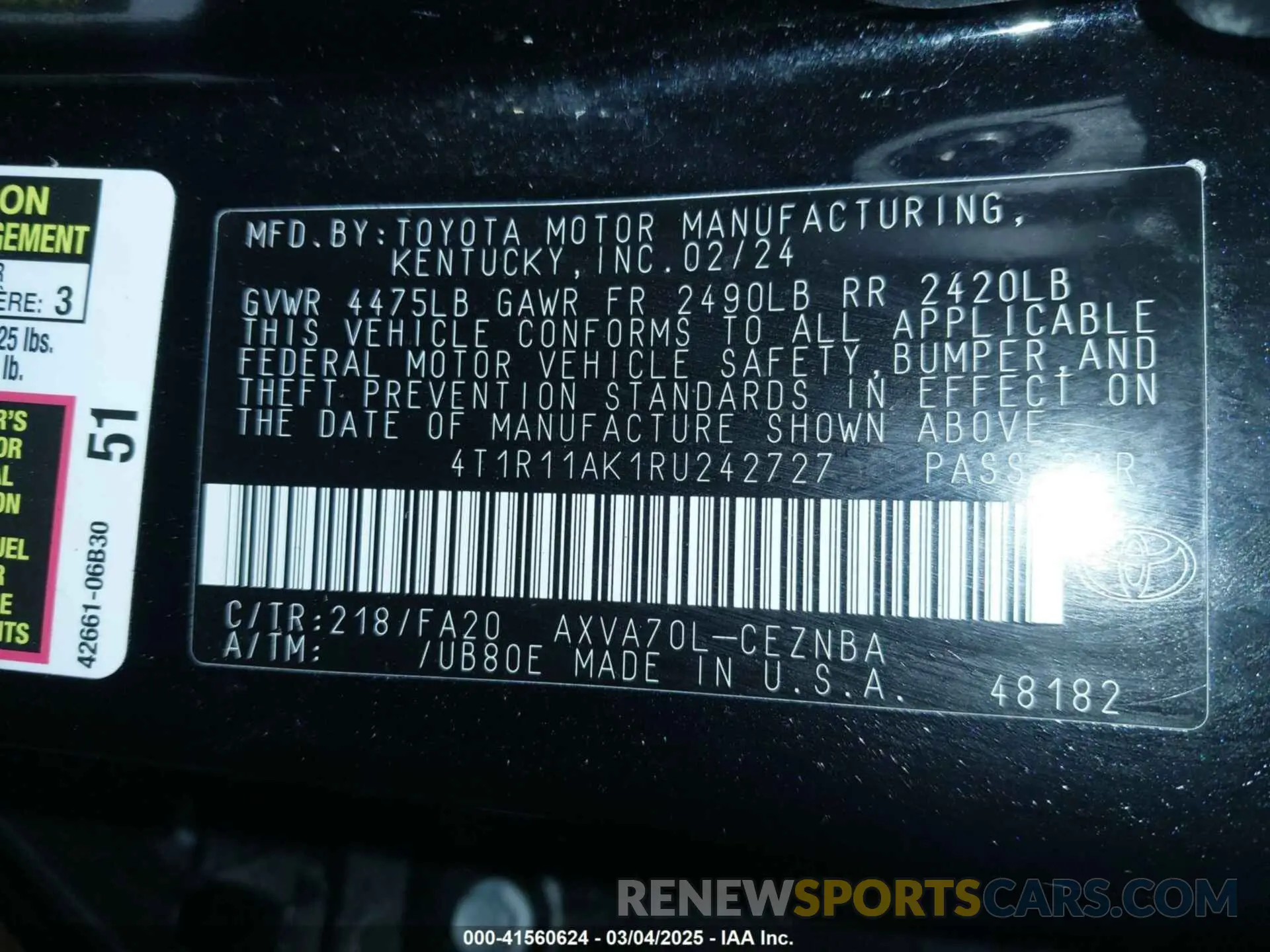 9 Photograph of a damaged car 4T1R11AK1RU242727 TOYOTA CAMRY 2024
