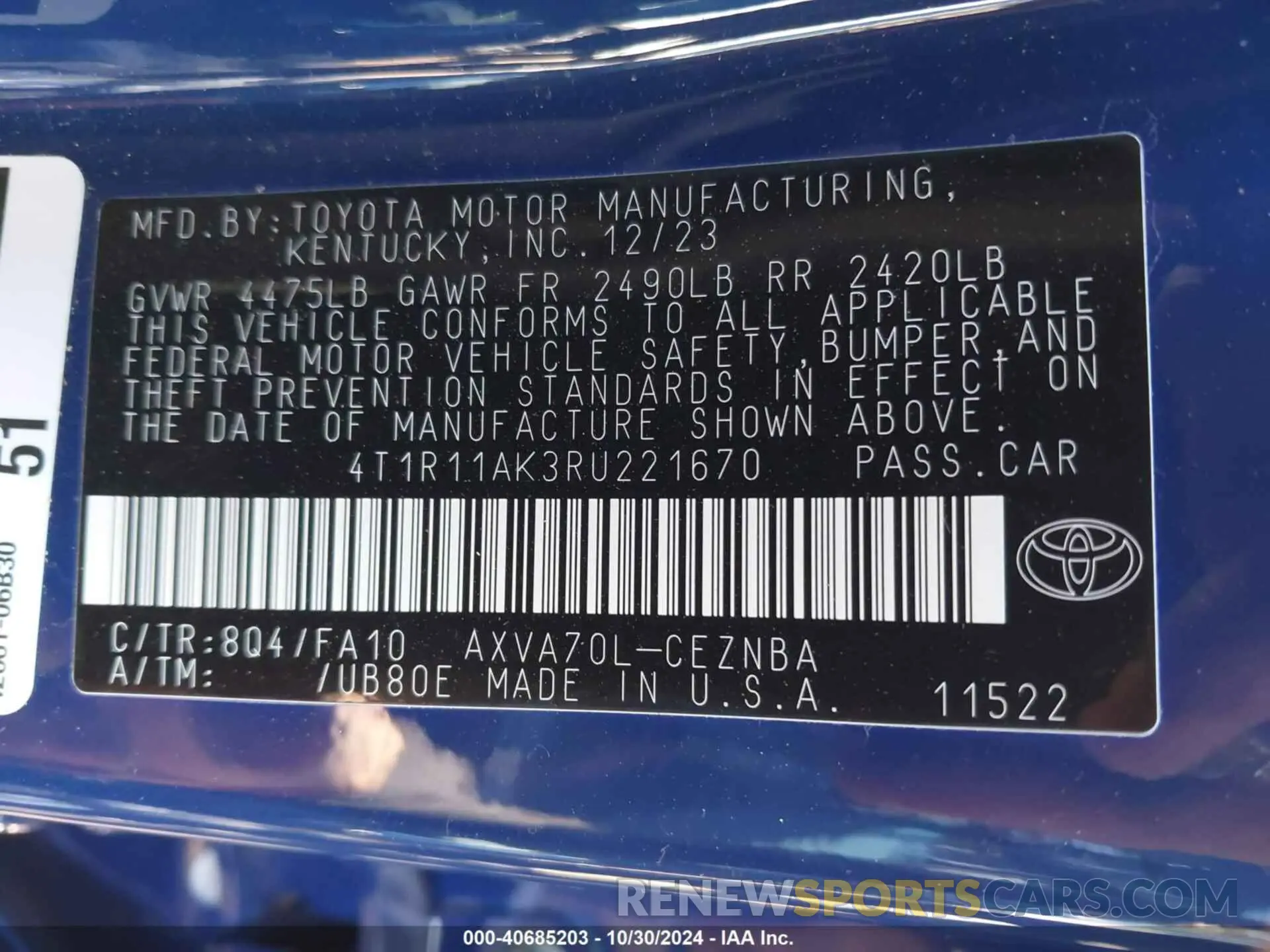 9 Photograph of a damaged car 4T1R11AK3RU221670 TOYOTA CAMRY 2024
