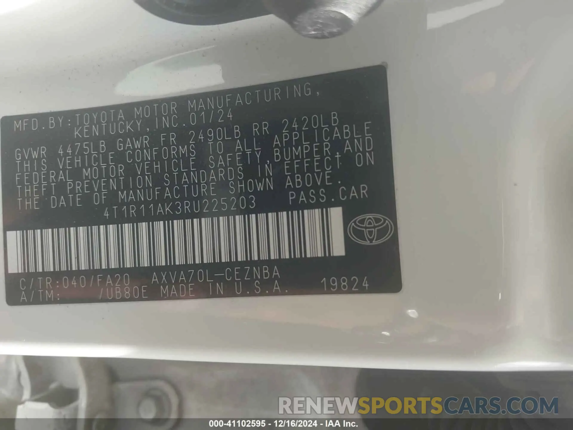 9 Photograph of a damaged car 4T1R11AK3RU225203 TOYOTA CAMRY 2024