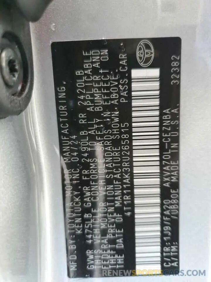 12 Photograph of a damaged car 4T1R11AK3RU265815 TOYOTA CAMRY 2024