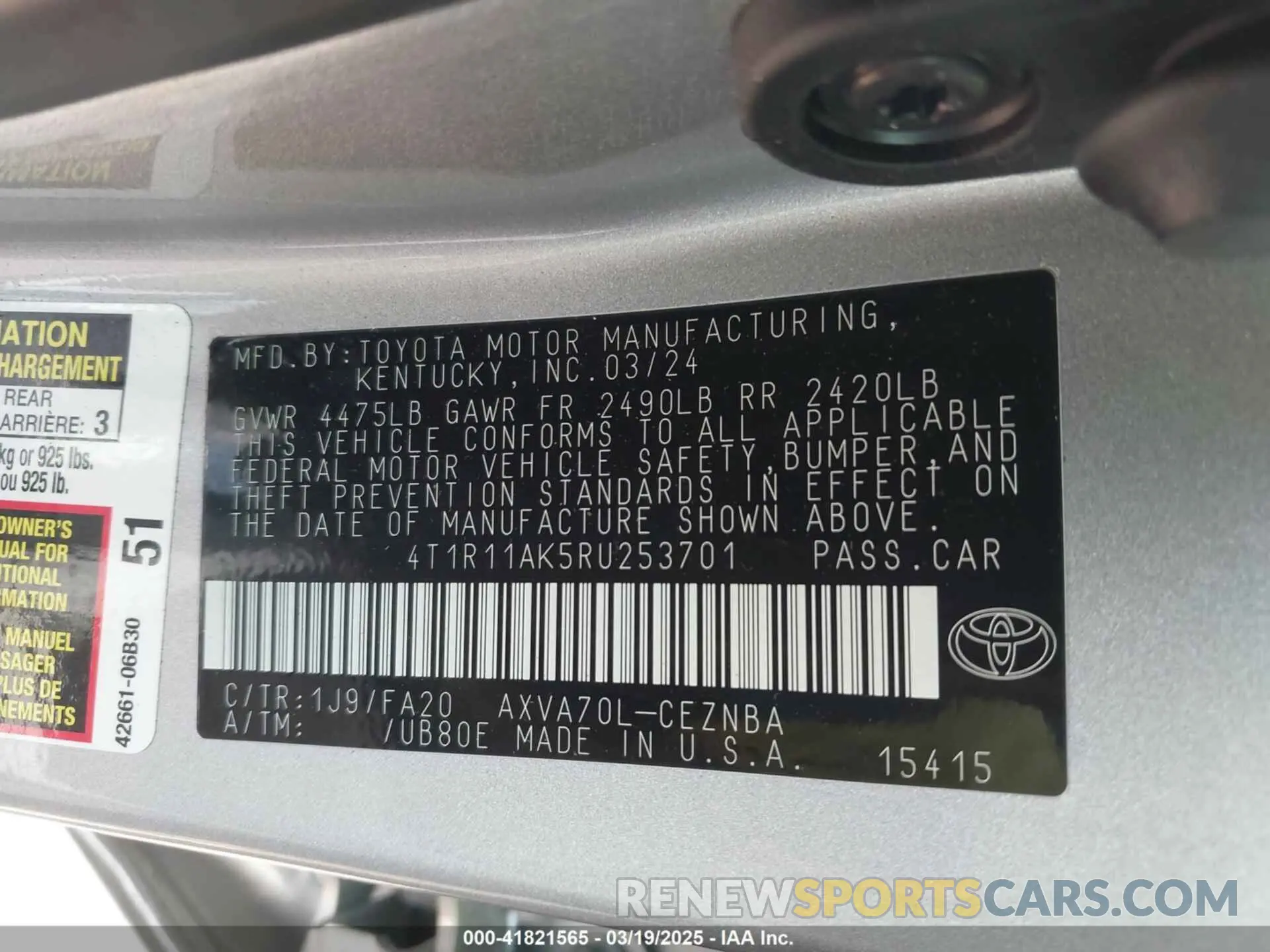 9 Photograph of a damaged car 4T1R11AK5RU253701 TOYOTA CAMRY 2024