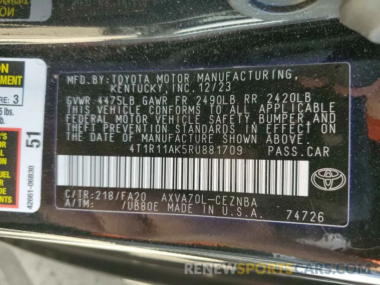 12 Photograph of a damaged car 4T1R11AK5RU881709 TOYOTA CAMRY 2024