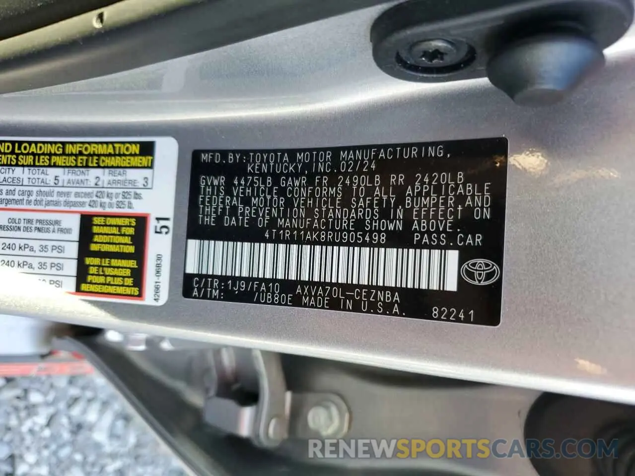 12 Photograph of a damaged car 4T1R11AK8RU905498 TOYOTA CAMRY 2024
