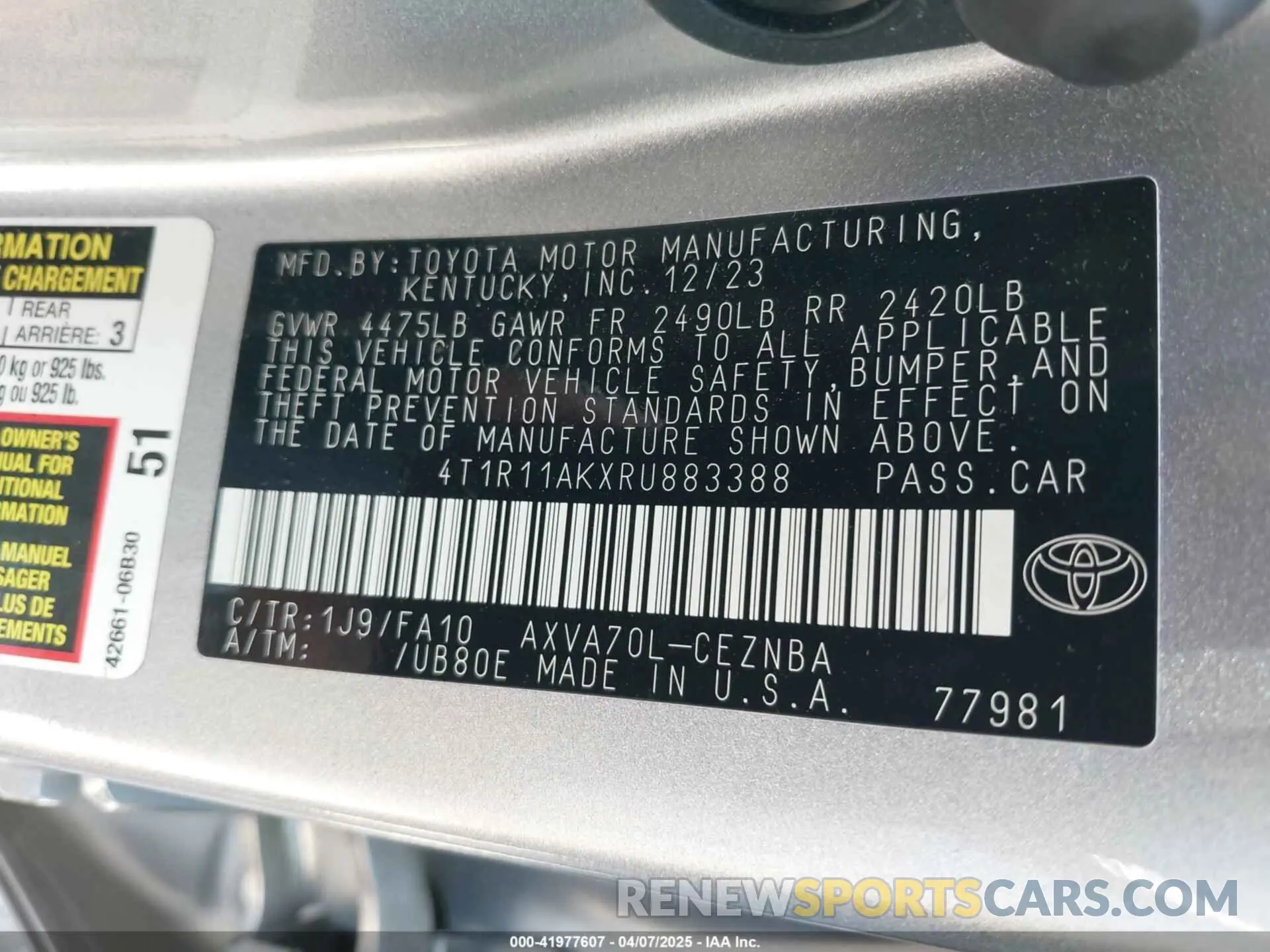 9 Photograph of a damaged car 4T1R11AKXRU883388 TOYOTA CAMRY 2024