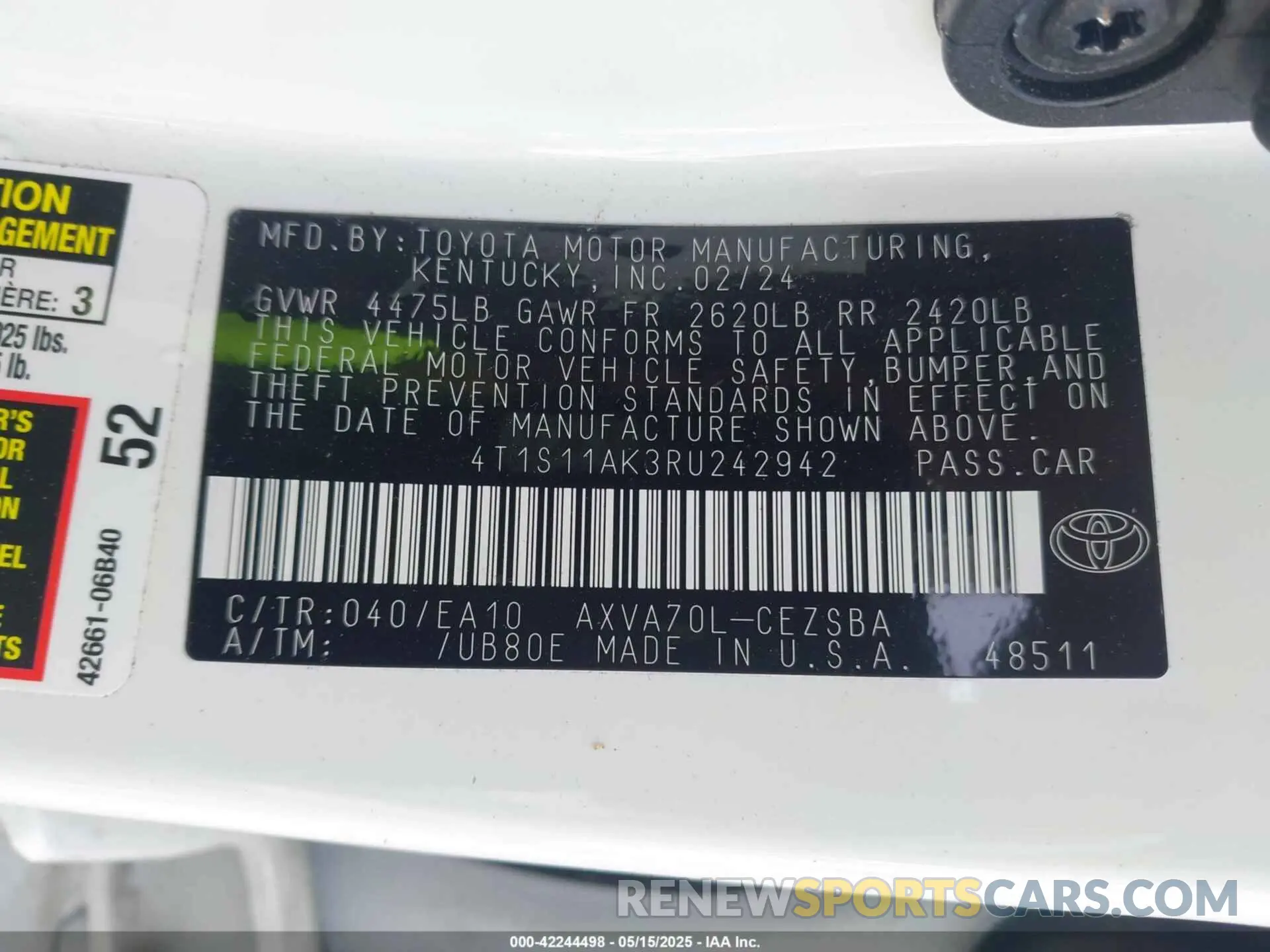 9 Photograph of a damaged car 4T1S11AK3RU242942 TOYOTA CAMRY 2024