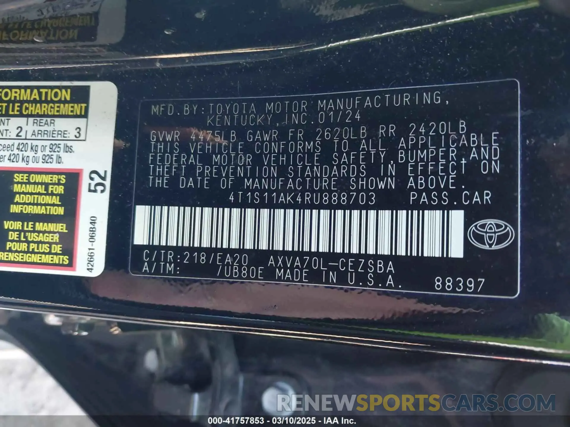 9 Photograph of a damaged car 4T1S11AK4RU888703 TOYOTA CAMRY 2024