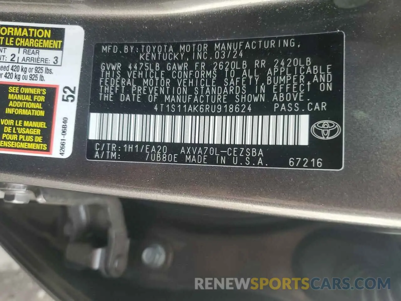 13 Photograph of a damaged car 4T1S11AK6RU918624 TOYOTA CAMRY 2024