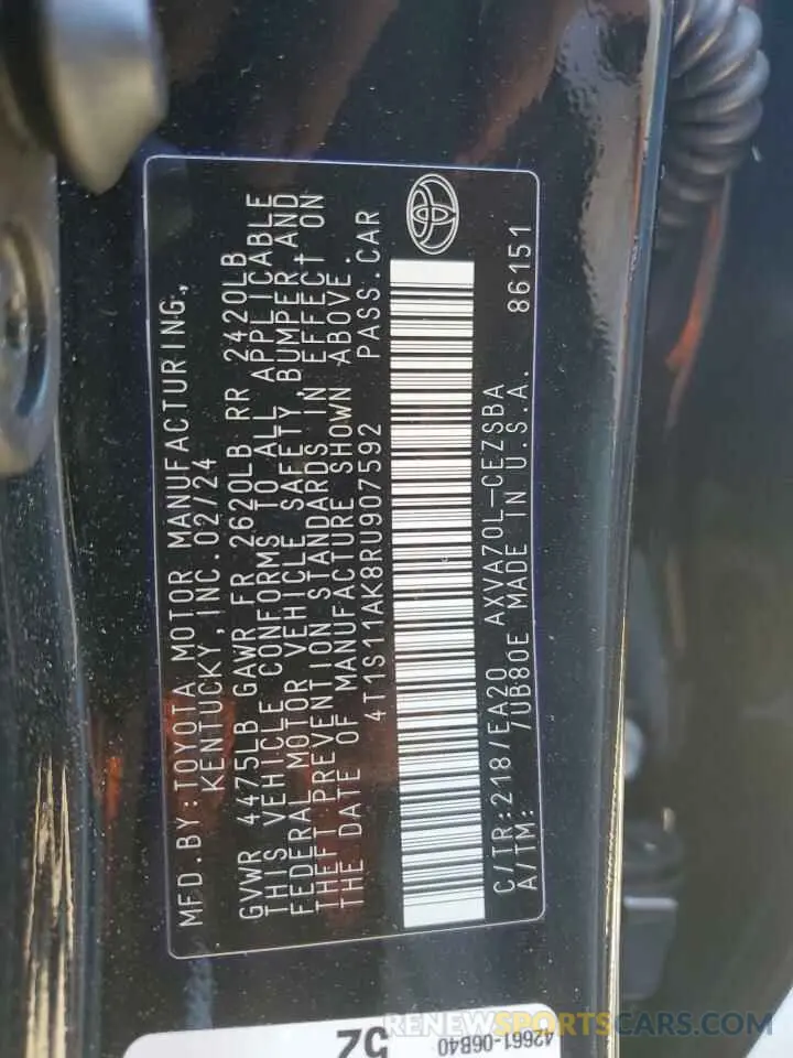 12 Photograph of a damaged car 4T1S11AK8RU907592 TOYOTA CAMRY 2024