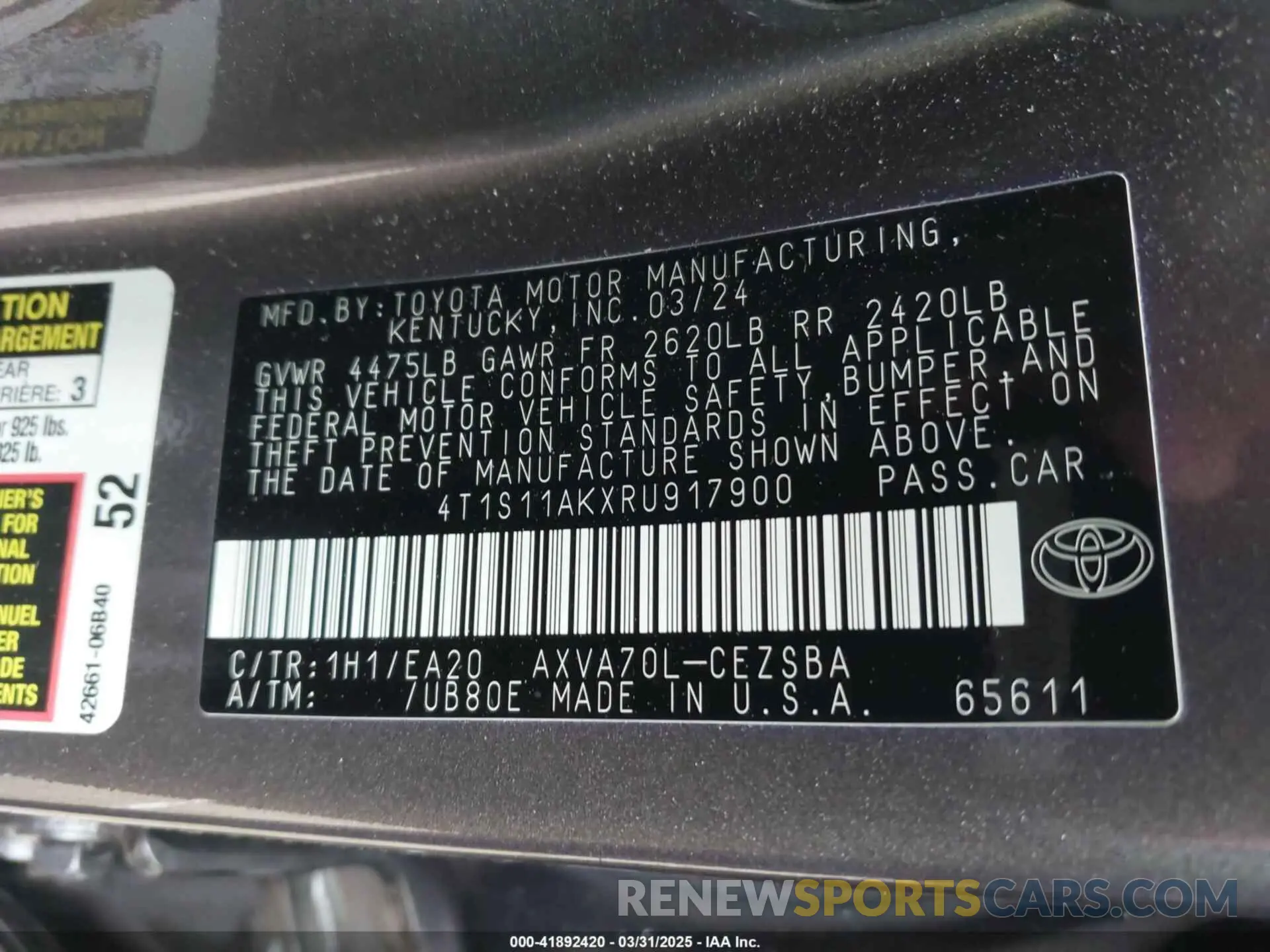 9 Photograph of a damaged car 4T1S11AKXRU917900 TOYOTA CAMRY 2024