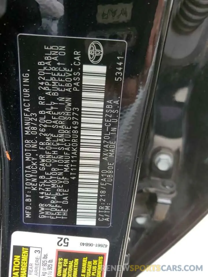 12 Photograph of a damaged car 4T1T11AK0RU849773 TOYOTA CAMRY 2024