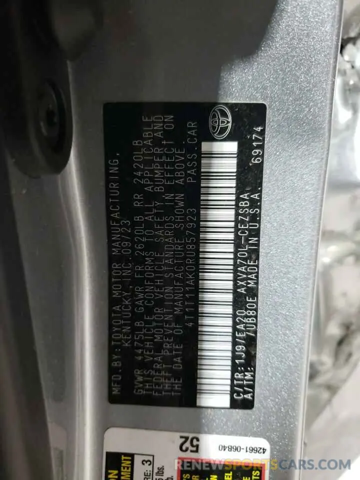 12 Photograph of a damaged car 4T1T11AK0RU857923 TOYOTA CAMRY 2024