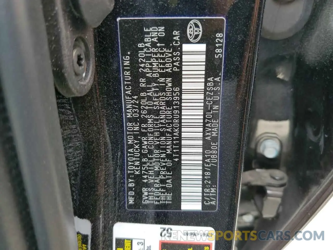 13 Photograph of a damaged car 4T1T11AK0RU913956 TOYOTA CAMRY 2024