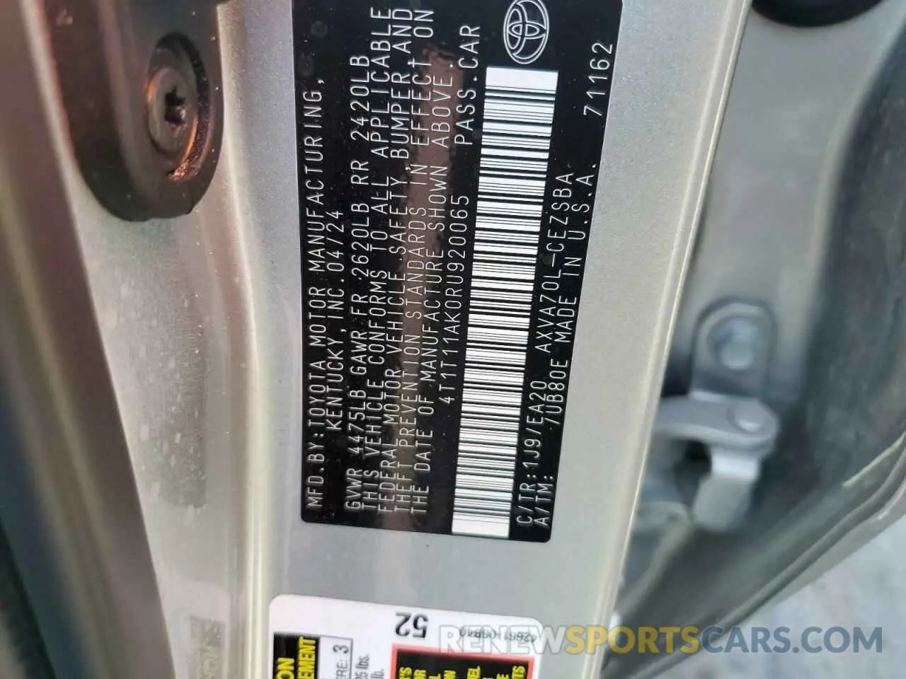 12 Photograph of a damaged car 4T1T11AK0RU920065 TOYOTA CAMRY 2024