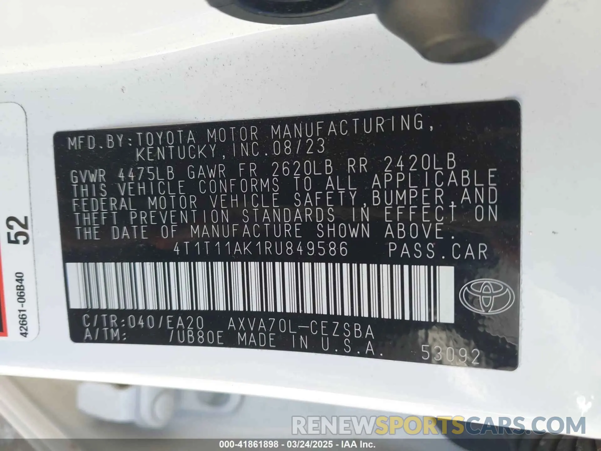 9 Photograph of a damaged car 4T1T11AK1RU849586 TOYOTA CAMRY 2024