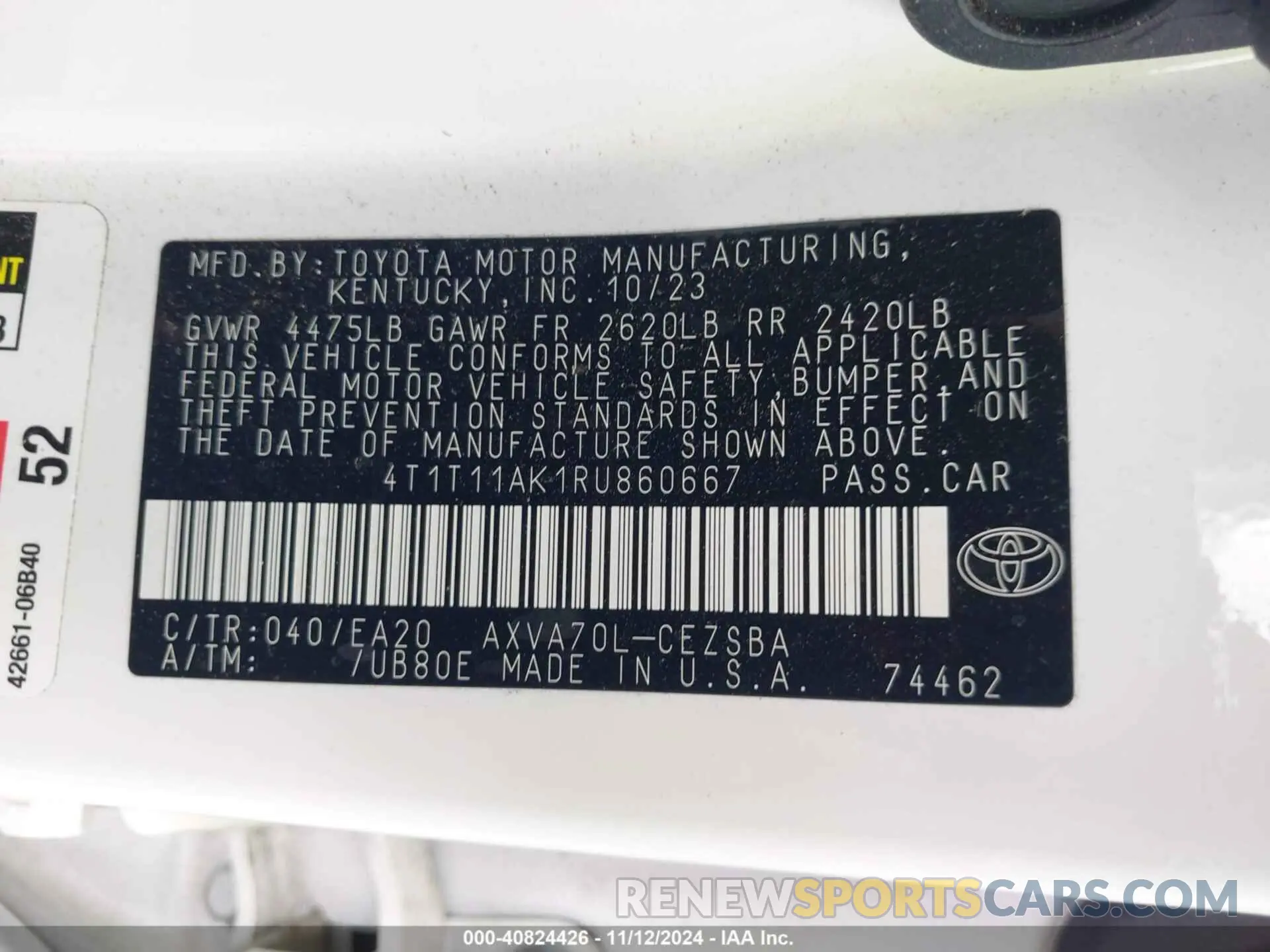 9 Photograph of a damaged car 4T1T11AK1RU860667 TOYOTA CAMRY 2024