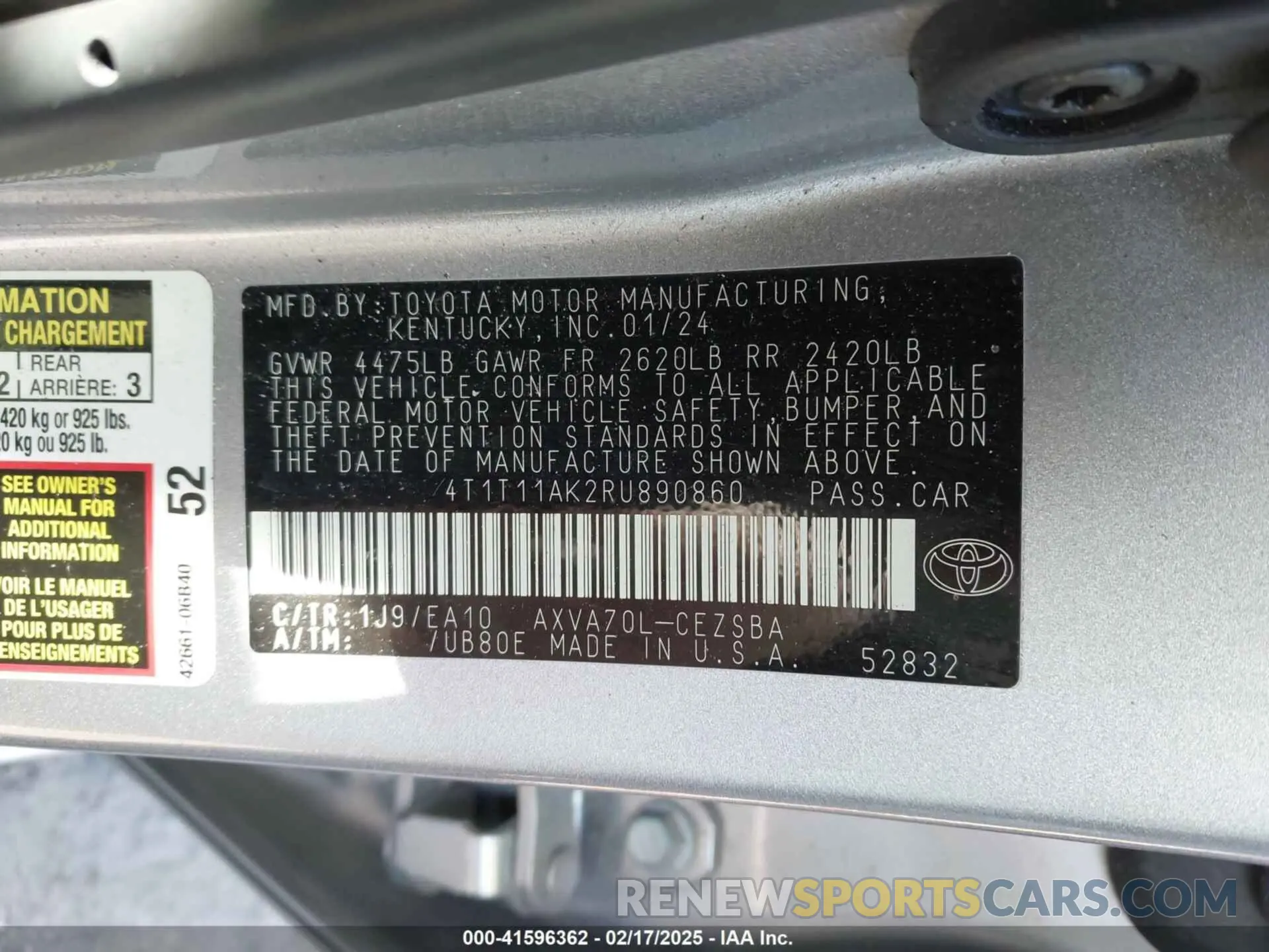9 Photograph of a damaged car 4T1T11AK2RU890860 TOYOTA CAMRY 2024