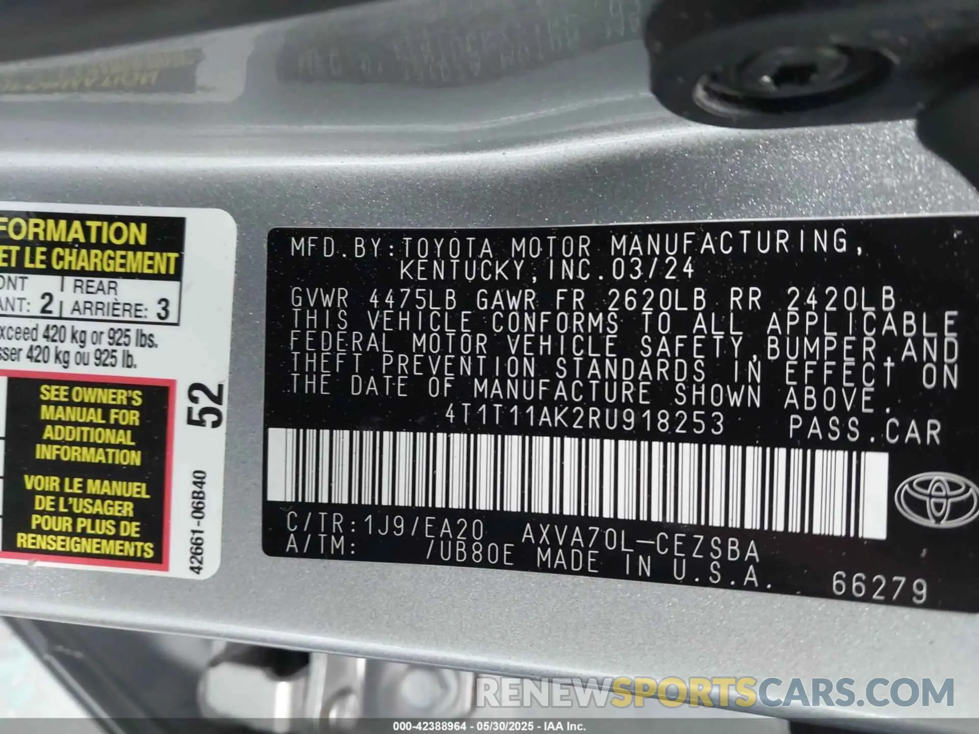 9 Photograph of a damaged car 4T1T11AK2RU918253 TOYOTA CAMRY 2024