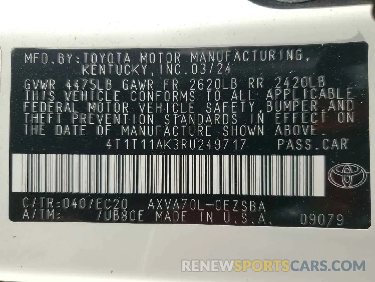 13 Photograph of a damaged car 4T1T11AK3RU249717 TOYOTA CAMRY 2024
