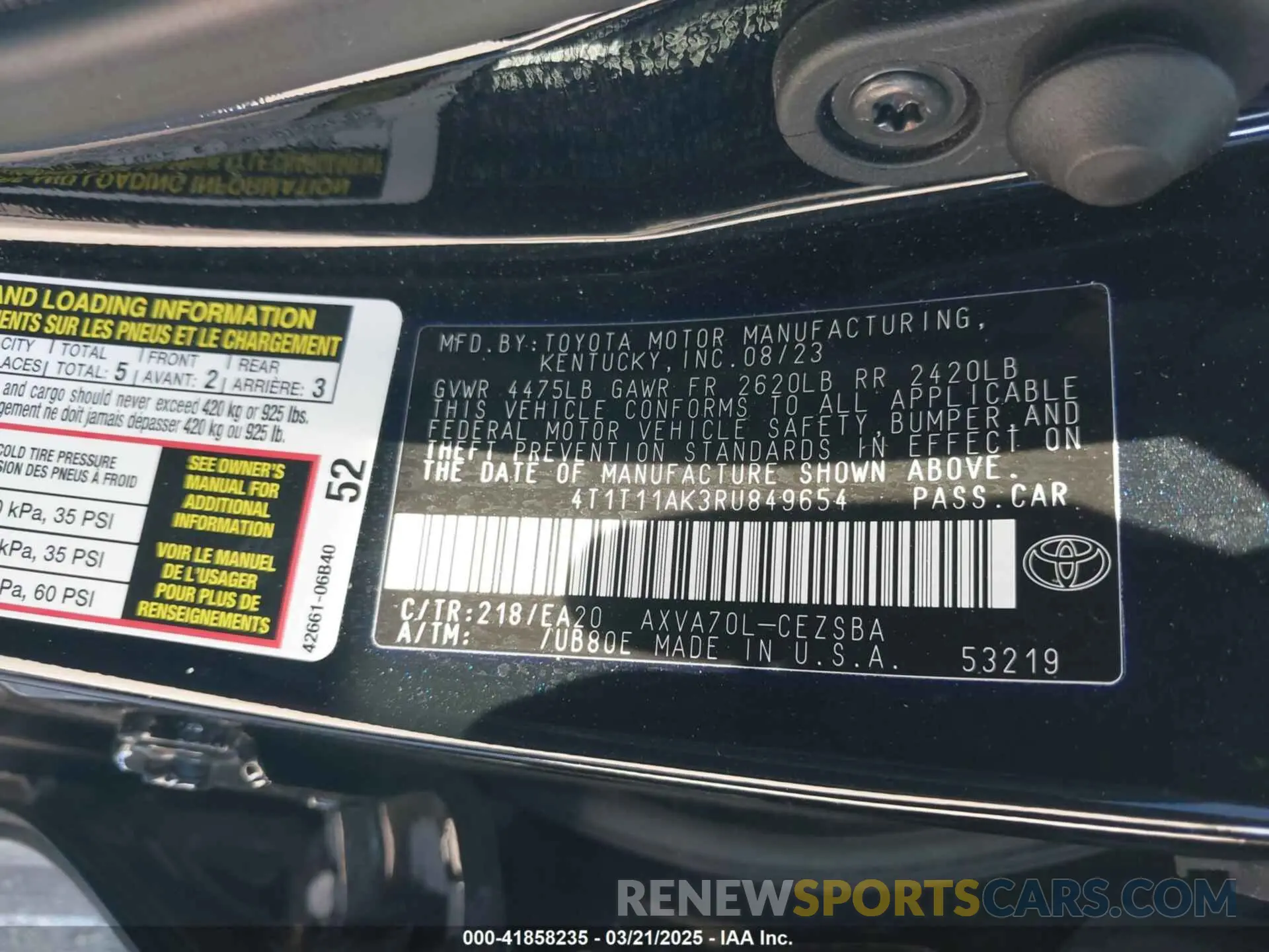 9 Photograph of a damaged car 4T1T11AK3RU849654 TOYOTA CAMRY 2024